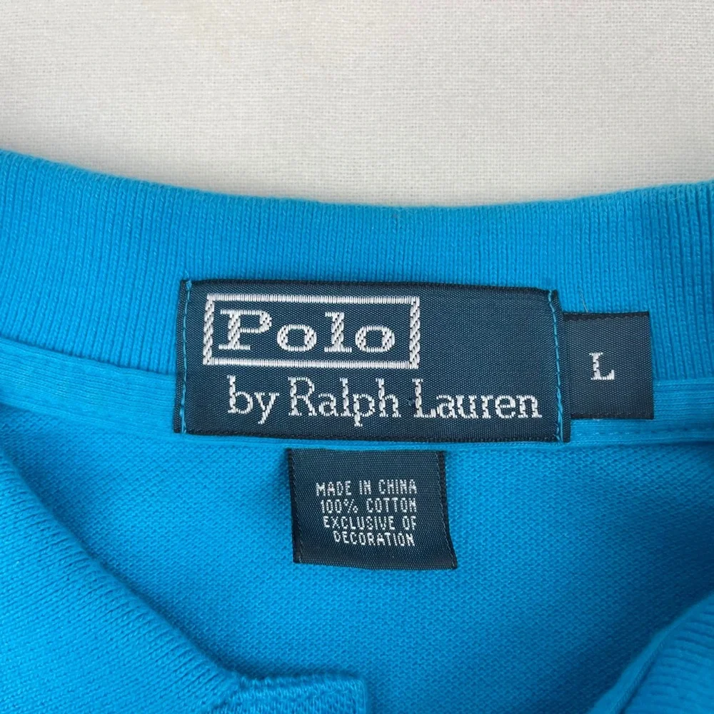 Polo Ralph Lauren Mens Blue Cotton Pique Short Sleeve Polo Shirt Yellow Pony L